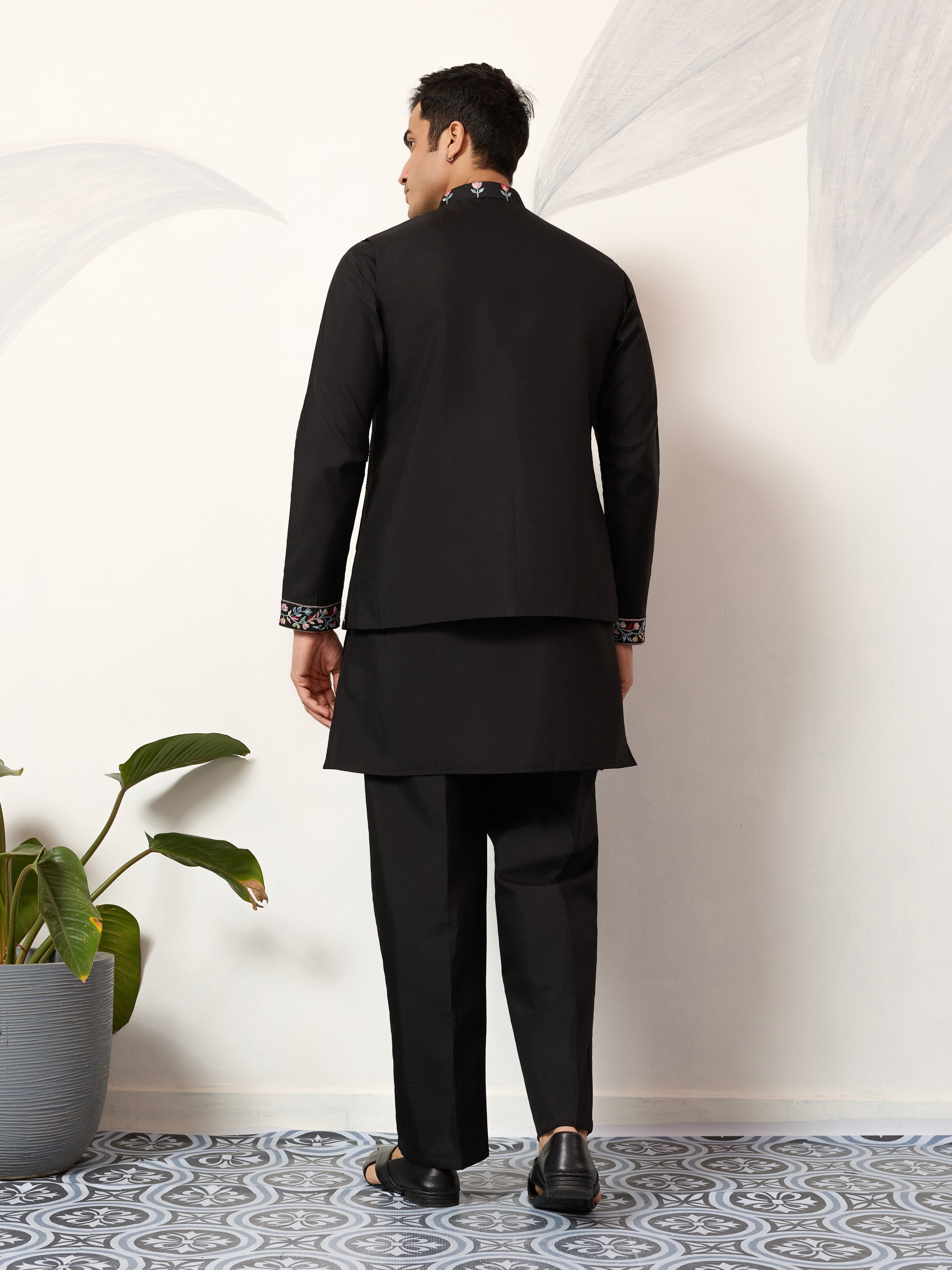 Premium Wedding Black Koti Kurta Pajama for Mens Wear
