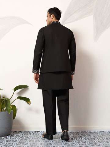 Premium Wedding Black Koti Kurta Pajama for Mens Wear
