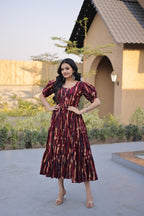 Premium Printed Cotton Flared Kurti with Puff Sleeves for Women
