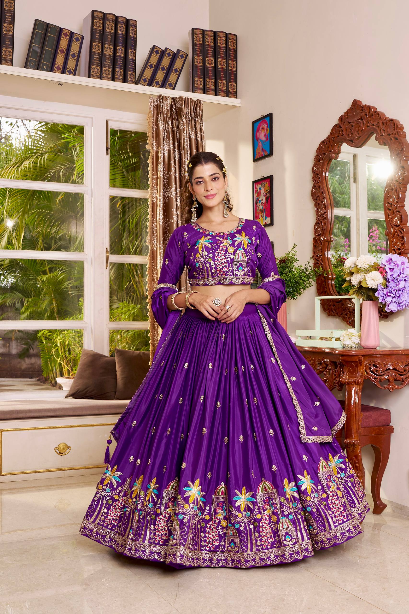 Premium Pure Crepe Silk Heavy Embroidery Wedding Lehenga Choli Set with Dupatta

