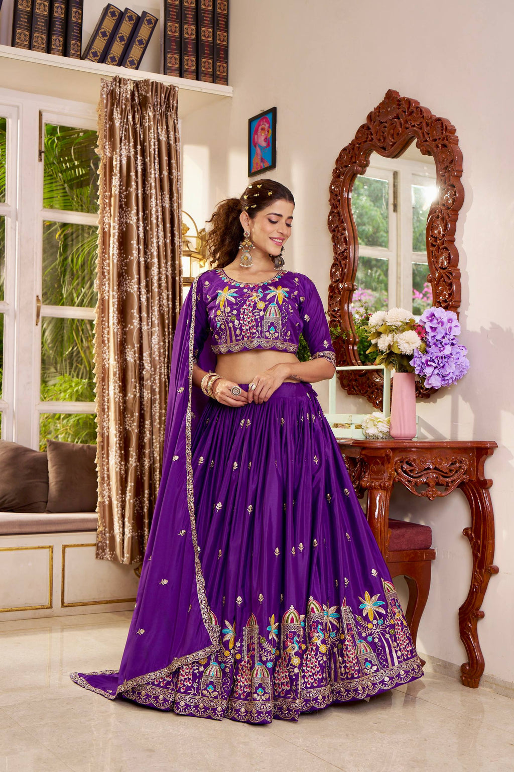 Premium Pure Crepe Silk Heavy Embroidery Wedding Lehenga Choli Set with Dupatta

