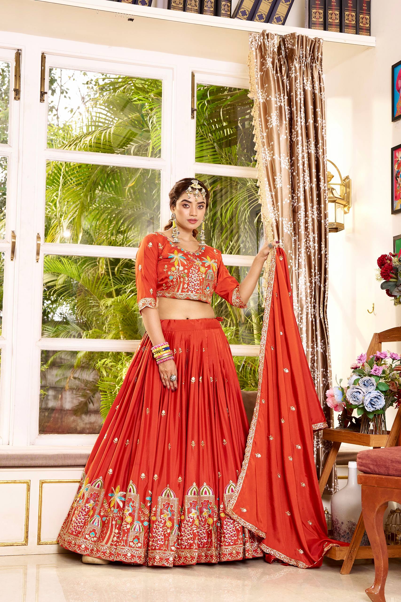 Premium Pure Crepe Silk Heavy Embroidery Wedding Lehenga Choli Set with Dupatta
