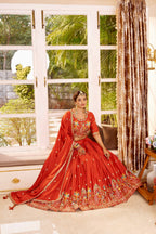 Premium Pure Crepe Silk Heavy Embroidery Wedding Lehenga Choli Set with Dupatta
