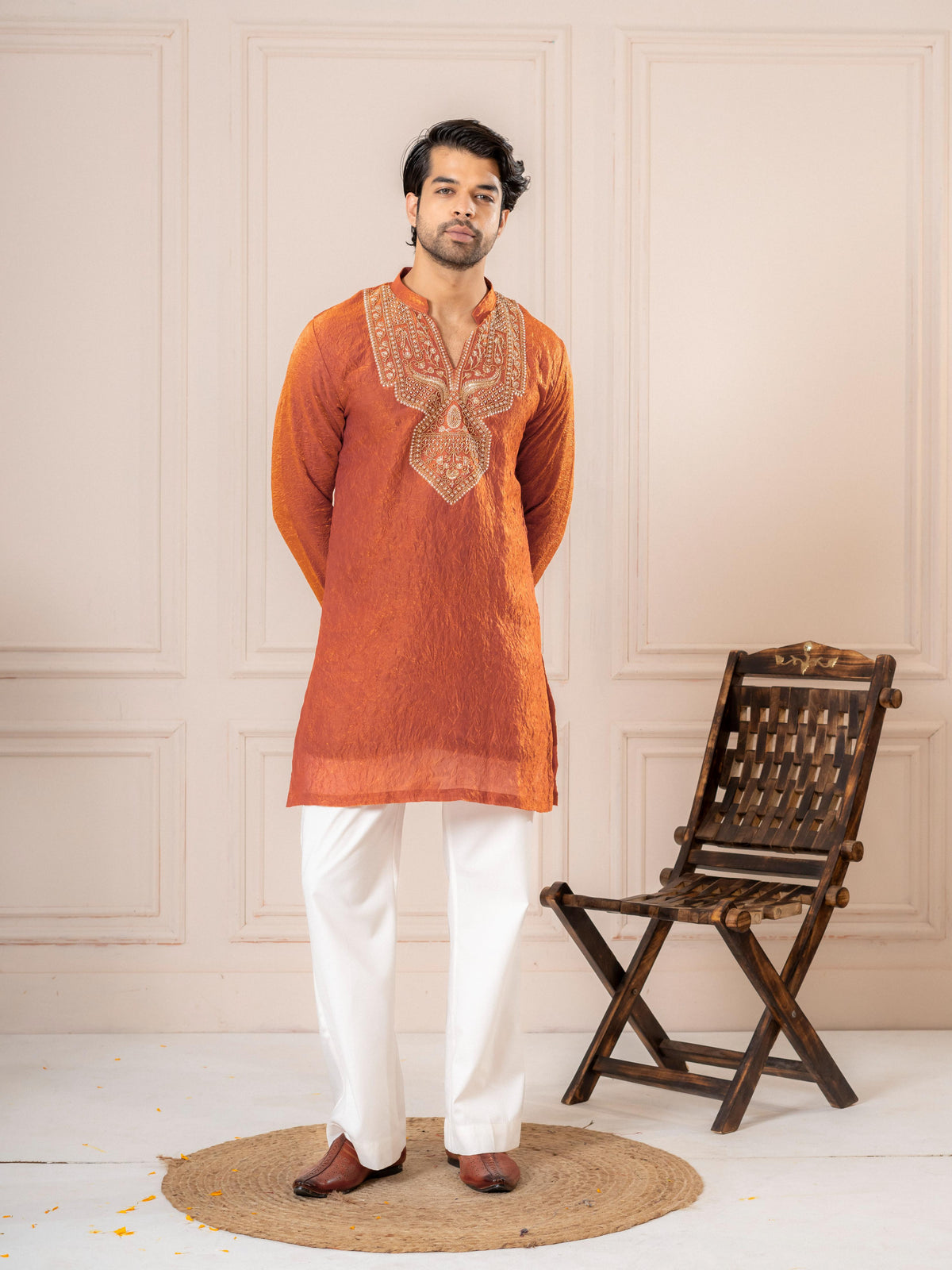 Orange Premium Crush Kurta Set | Tulip Designer
