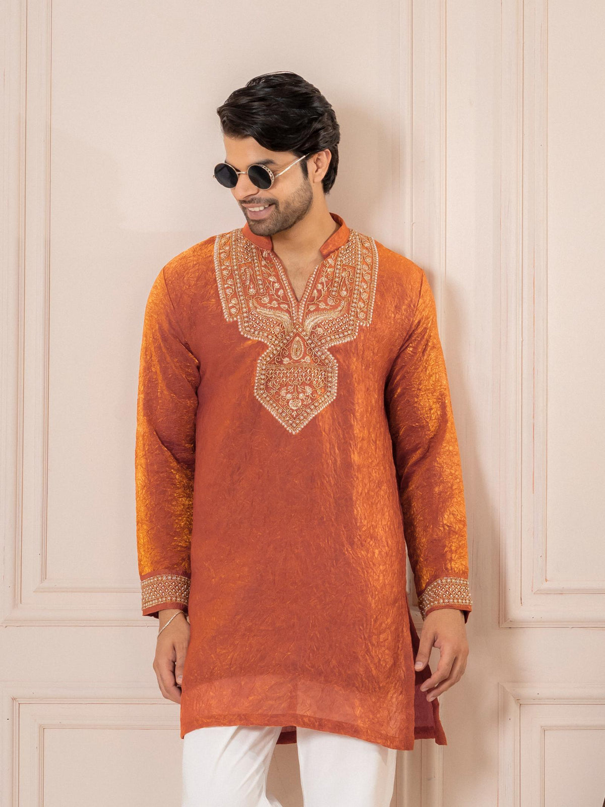 Orange Premium Crush Kurta Set | Tulip Designer
