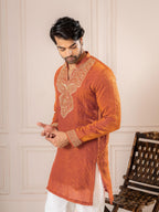 Orange Premium Crush Kurta Set | Tulip Designer

