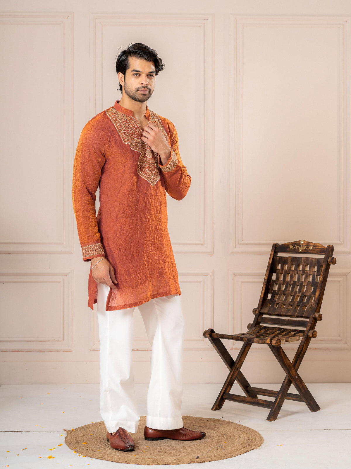Orange Premium Crush Kurta Set | Tulip Designer
