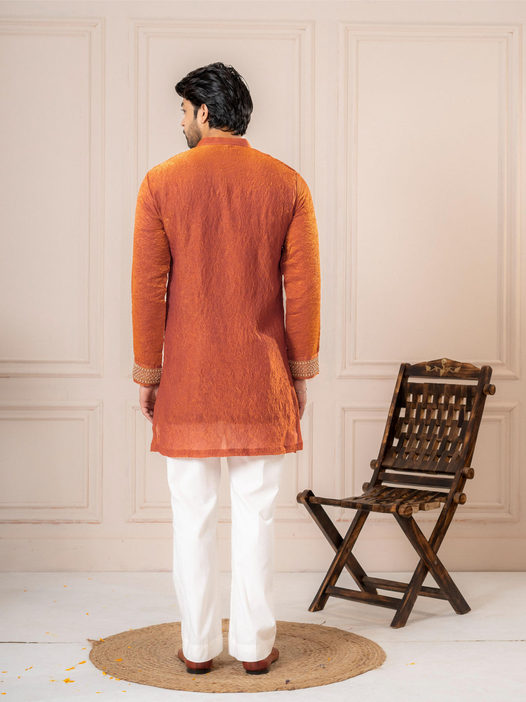 Orange Premium Crush Kurta Set | Tulip Designer
