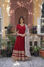 Red Color Premium Faux Blooming with Embroidery Zari Sequins Work Gown
