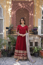 Red Color Premium Faux Blooming with Embroidery Zari Sequins Work Gown
