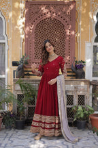 Red Color Premium Faux Blooming with Embroidery Zari Sequins Work Gown
