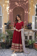 Red Color Premium Faux Blooming with Embroidery Zari Sequins Work Gown
