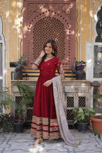 Red Color Premium Faux Blooming with Embroidery Zari Sequins Work Gown
