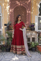 Red Color Premium Faux Blooming with Embroidery Zari Sequins Work Gown
