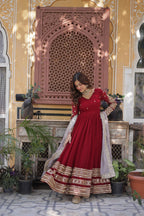 Red Color Premium Faux Blooming with Embroidery Zari Sequins Work Gown
