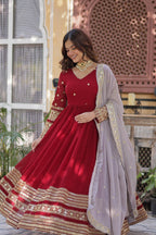 Red Color Premium Faux Blooming with Embroidery Zari Sequins Work Gown
