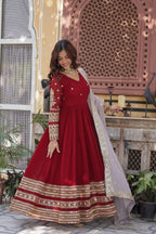 Red Color Premium Faux Blooming with Embroidery Zari Sequins Work Gown
