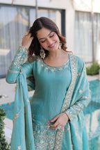 Premium Fendi Crush Zari Sequins Sharara Set With Dupatta
