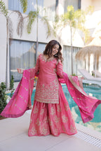Premium Fendi Crush Zari Sequins Sharara Set With Dupatta
