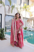 Premium Fendi Crush Zari Sequins Sharara Set With Dupatta
