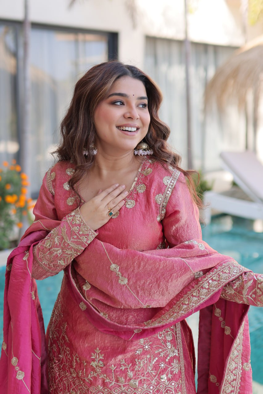Premium Fendi Crush Zari Sequins Sharara Set With Dupatta
