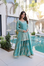 Premium Fendi Crush Zari Sequins Sharara Set With Dupatta
