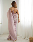 Ready To Wear Pre Draped Ready To Wear Saree With Full Stitched Blouse Premium Gold Crush Tissue Silk Fabric -Light Dusty Mauve
