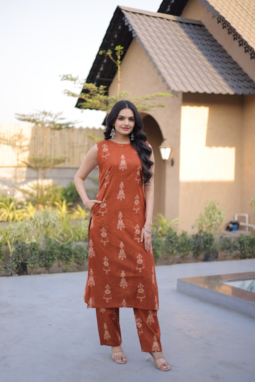 Premium Printed Cotton Kurti with Pant Set for Women
