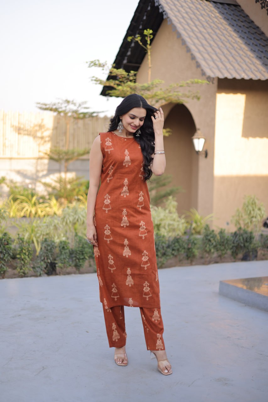 Premium Printed Cotton Kurti with Pant Set for Women
