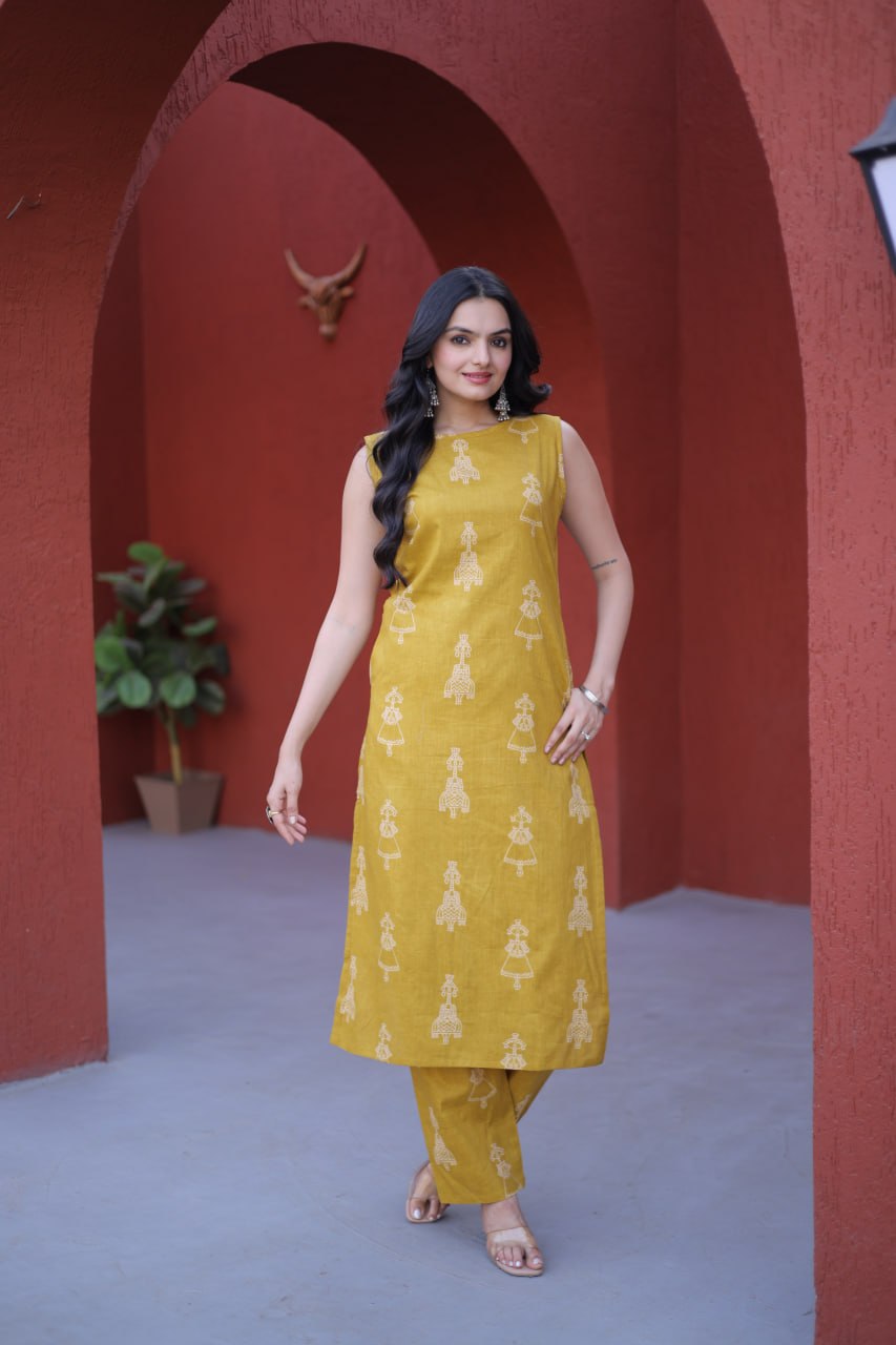 Premium Printed Cotton Kurti with Pant Set for Women
