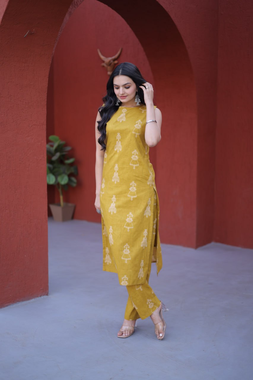 Premium Printed Cotton Kurti with Pant Set for Women
