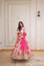 Premium Off White Readymade Gown With Red Dupatta Set
