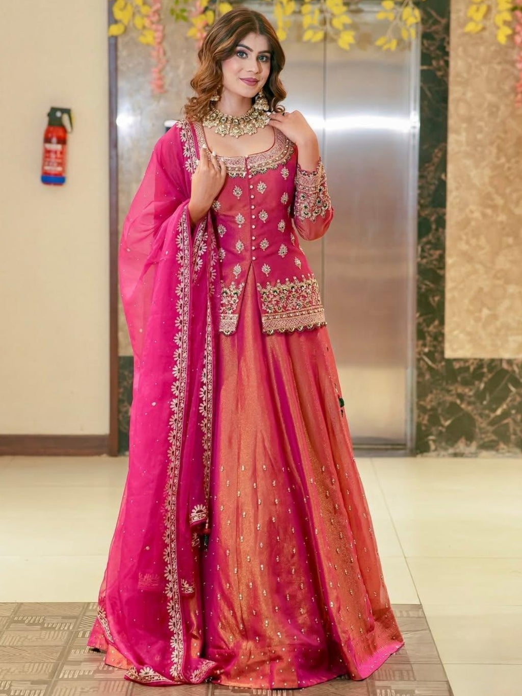 Premium Pink Fendi Embroidered Lehenga Choli Set For Women
