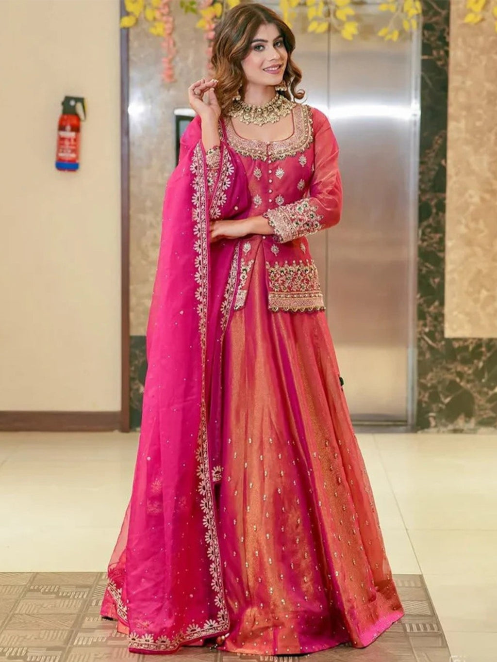 Premium Pink Fendi Embroidered Lehenga Choli Set For Women
