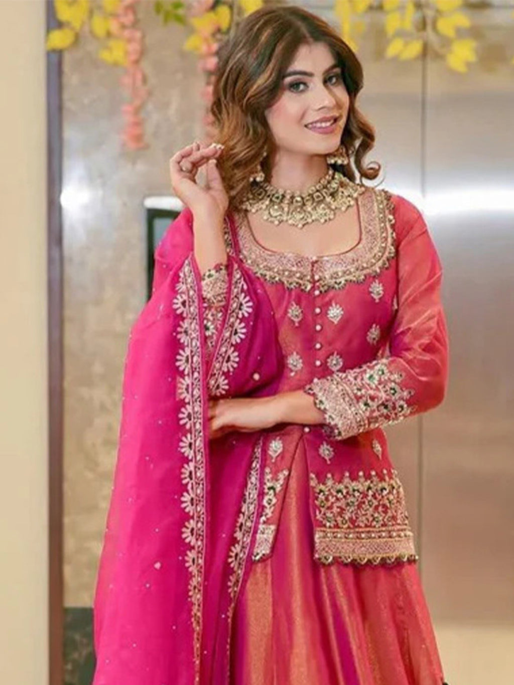 Premium Pink Fendi Embroidered Lehenga Choli Set For Women
