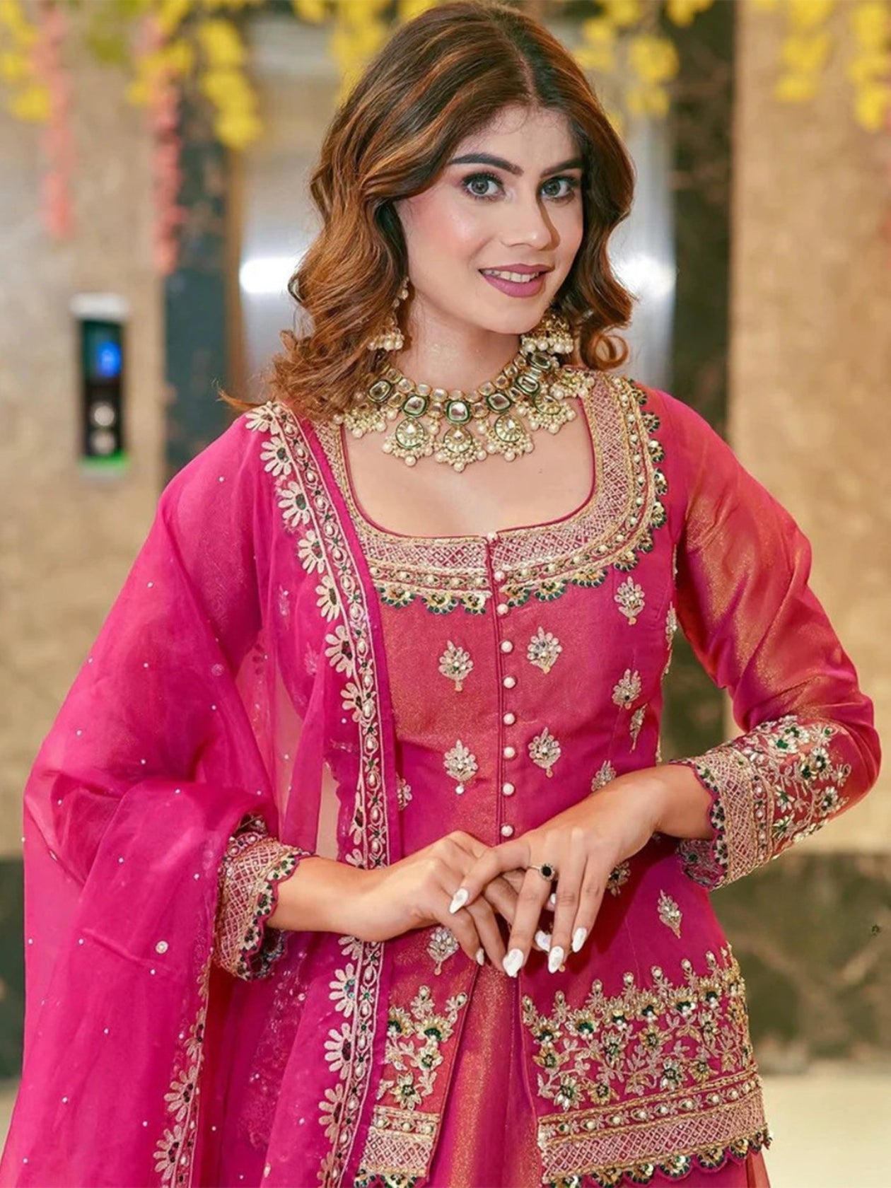 Premium Pink Fendi Embroidered Lehenga Choli Set For Women
