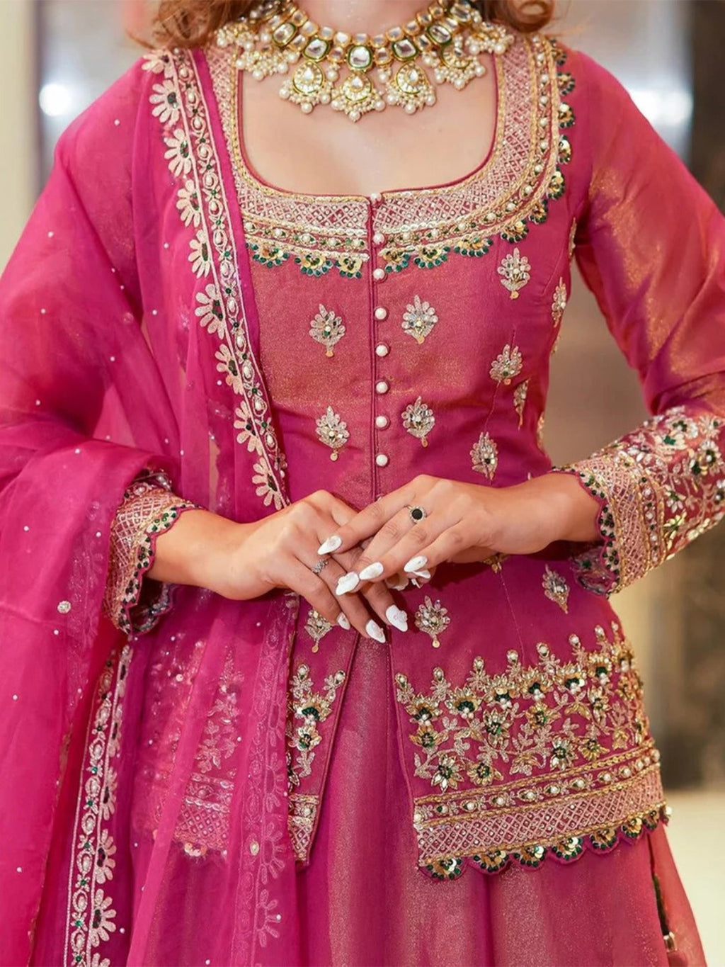 Premium Pink Fendi Embroidered Lehenga Choli Set For Women
