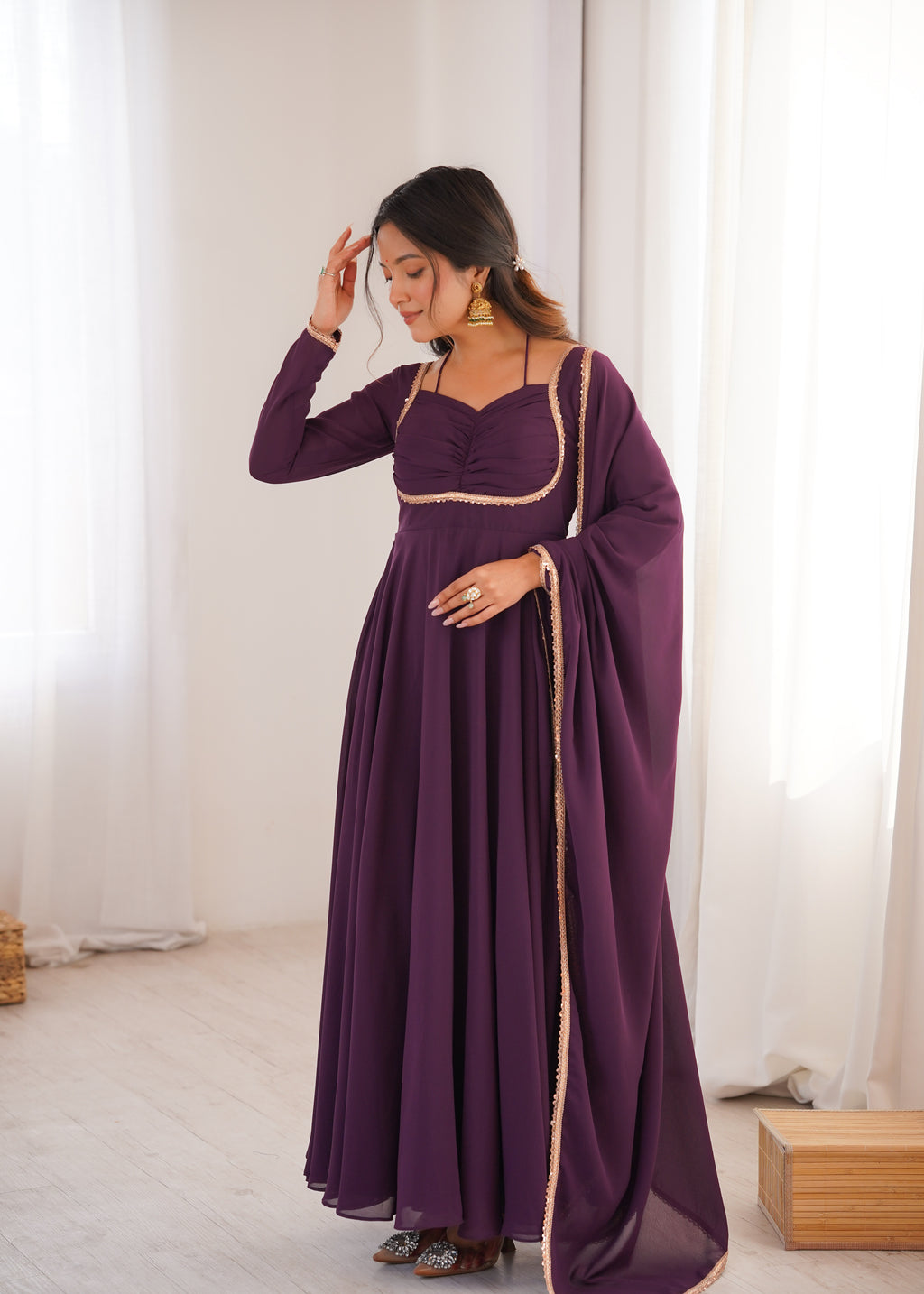 Premium Georgette Purple Anarkali Gown with Dupatta Set

