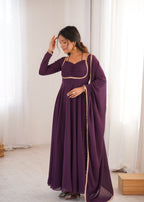 Premium Georgette Purple Anarkali Gown with Dupatta Set

