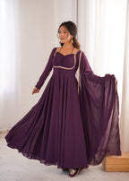 Premium Georgette Purple Anarkali Gown with Dupatta Set

