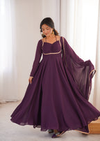 Premium Georgette Purple Anarkali Gown with Dupatta Set

