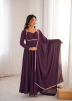 Premium Georgette Purple Anarkali Gown with Dupatta Set
