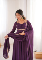Premium Georgette Purple Anarkali Gown with Dupatta Set
