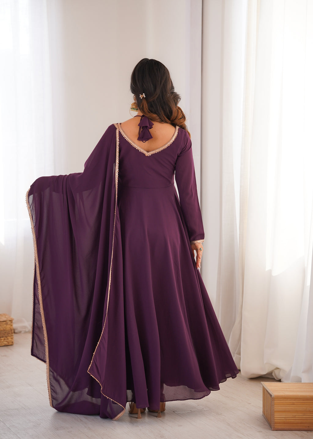 Premium Georgette Purple Anarkali Gown with Dupatta Set

