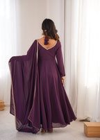 Premium Georgette Purple Anarkali Gown with Dupatta Set
