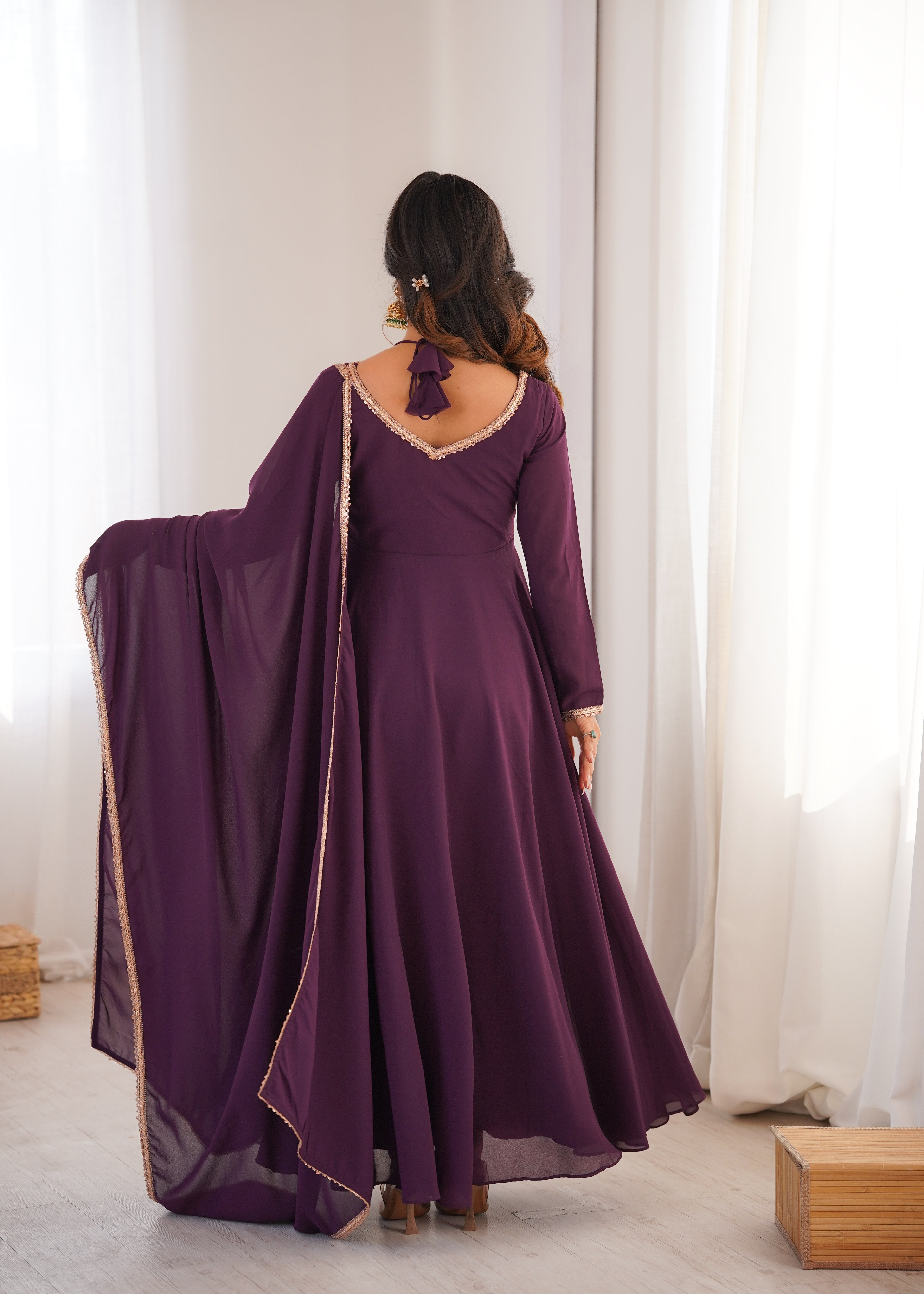 Premium Georgette Purple Anarkali Gown with Dupatta Set
