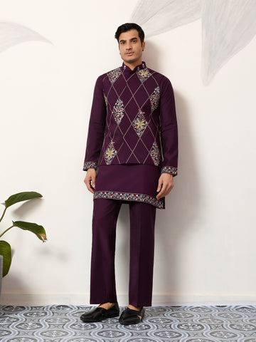Premium Purple Koti Kurta Pajama for Wedding Wear