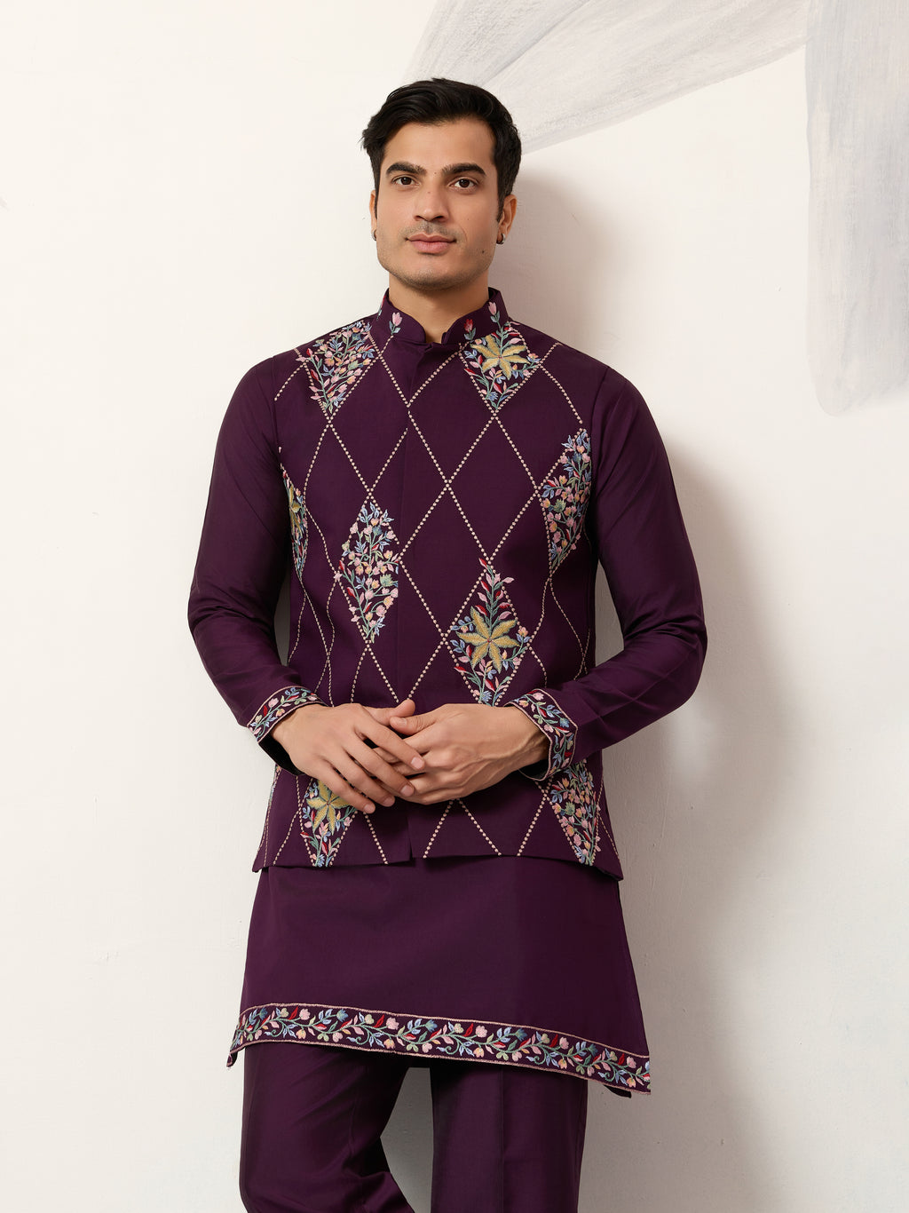 Premium Purple Koti Kurta Pajama for Wedding Wear

