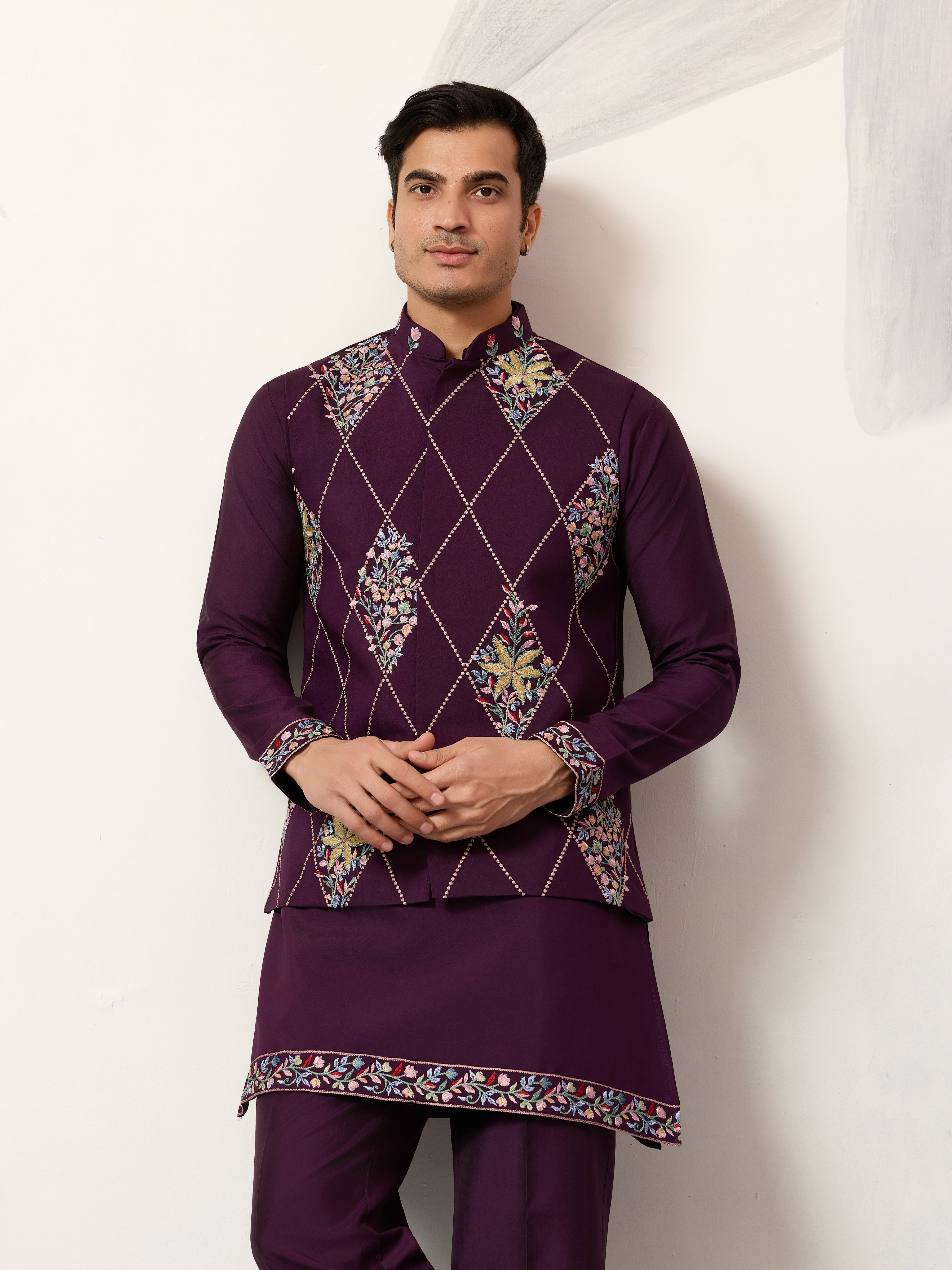 Premium Purple Koti Kurta Pajama for Wedding Wear
