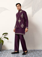 Premium Purple Koti Kurta Pajama for Wedding Wear
